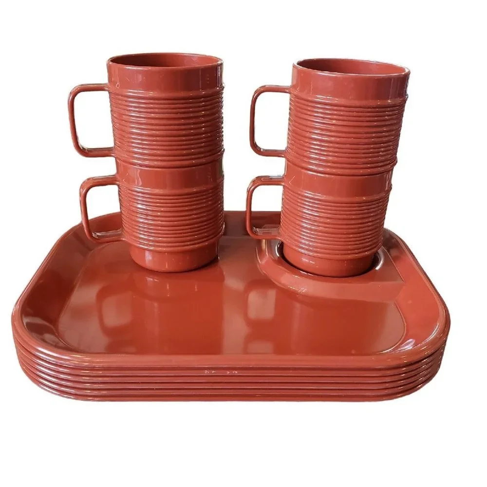 Vintage Rubbermaid Brown Melamine Ribbed Cups Plates‎ Trays 3850 3819 10 Piece